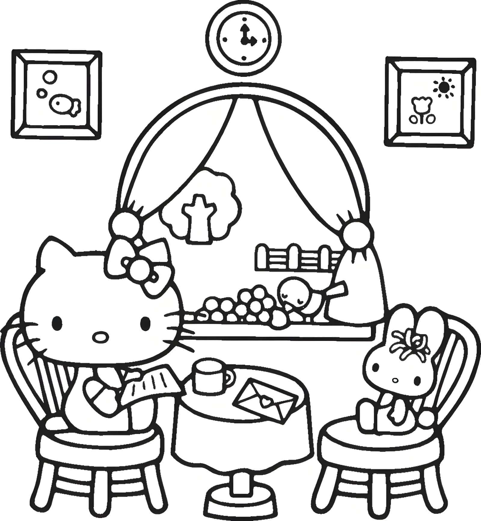 Hello kitty cay iciyor boyama icin