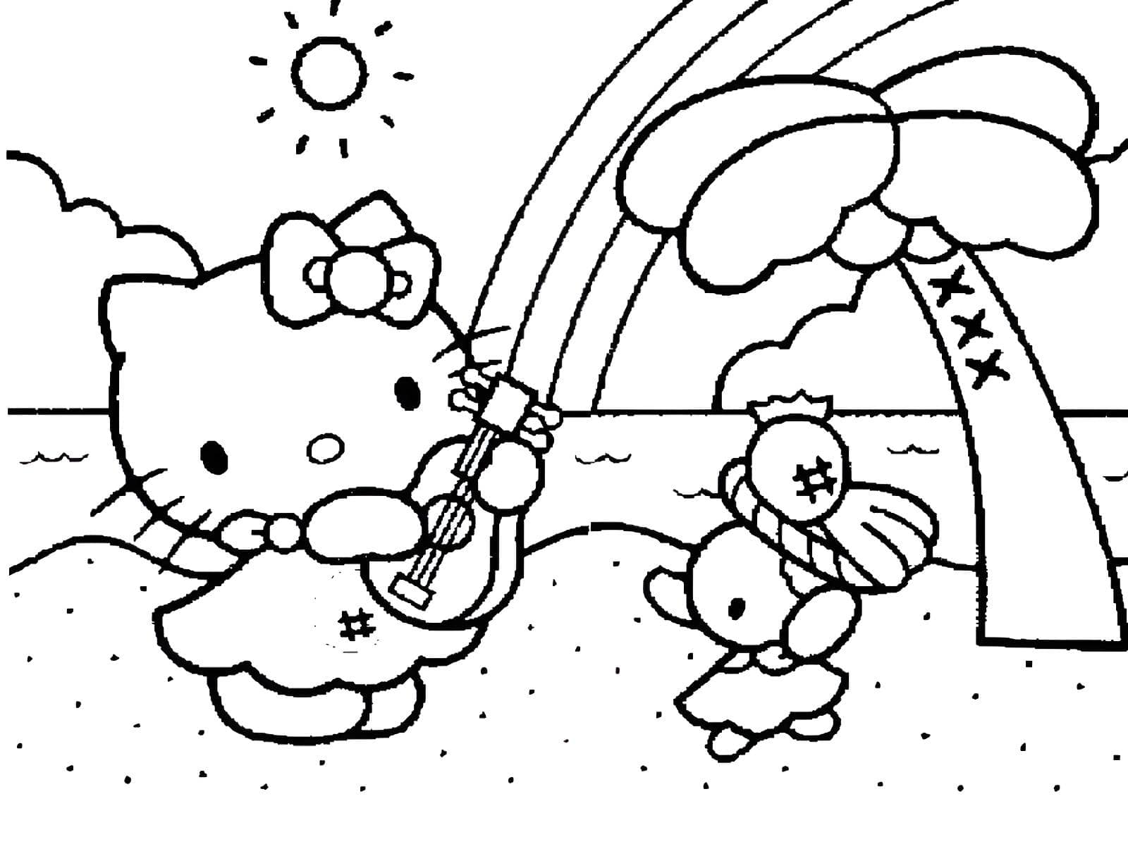 Hello kitty mutlu boyama icin cizim
