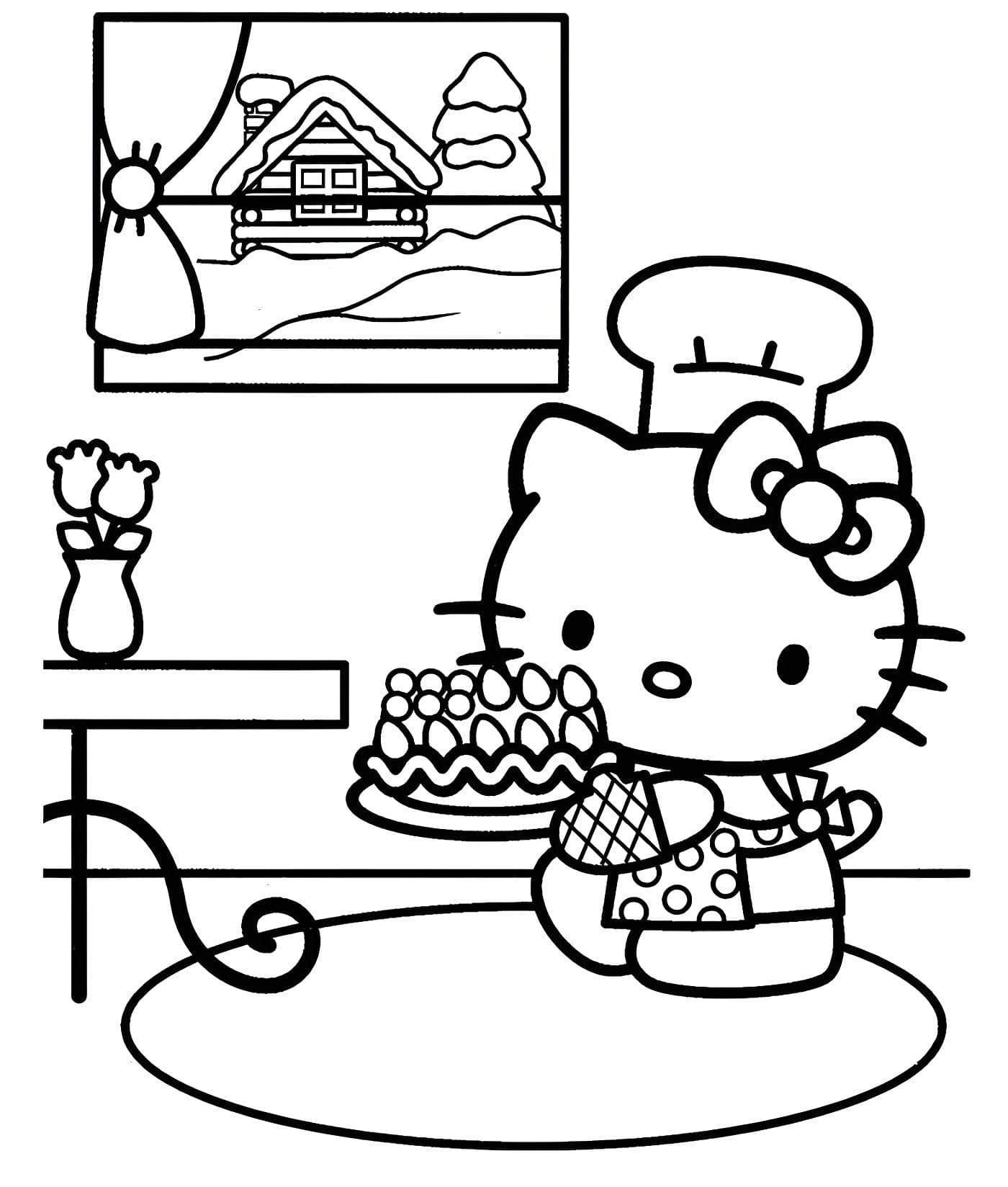 Hello kitty yemek yapan boyama