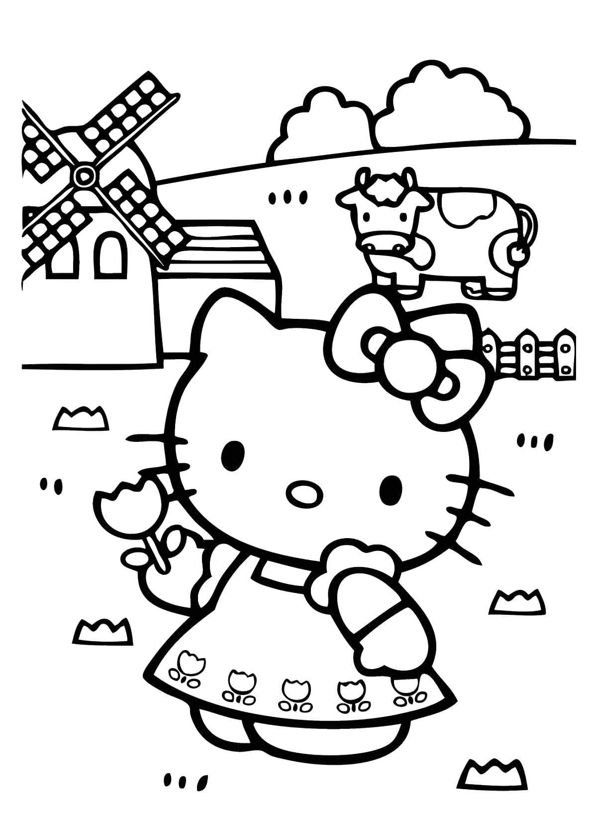 Hello kittynin bahçede resmi yazdırmak için