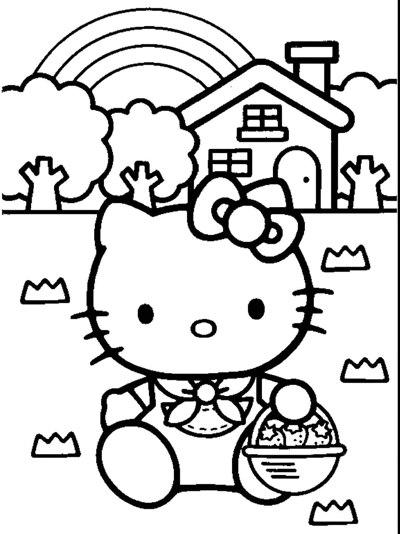 Hello kitty’nin piknik yaparken resmi yazdırmak için