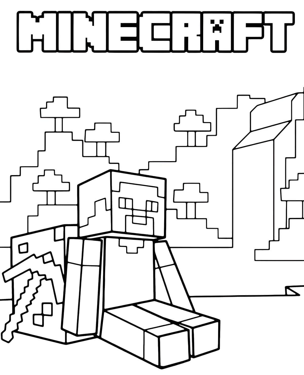Steve ile boyama icin minecraft kazmasi