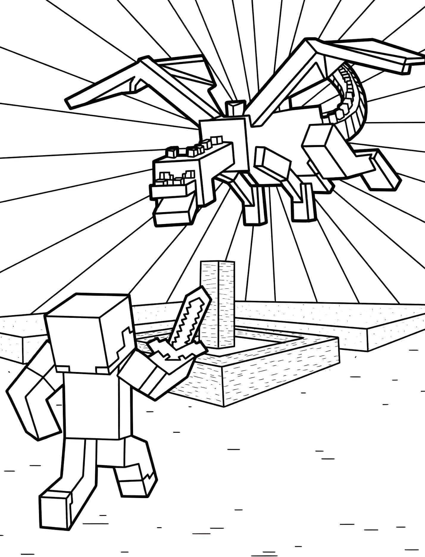Steve ve minecraft ejderhası boyama