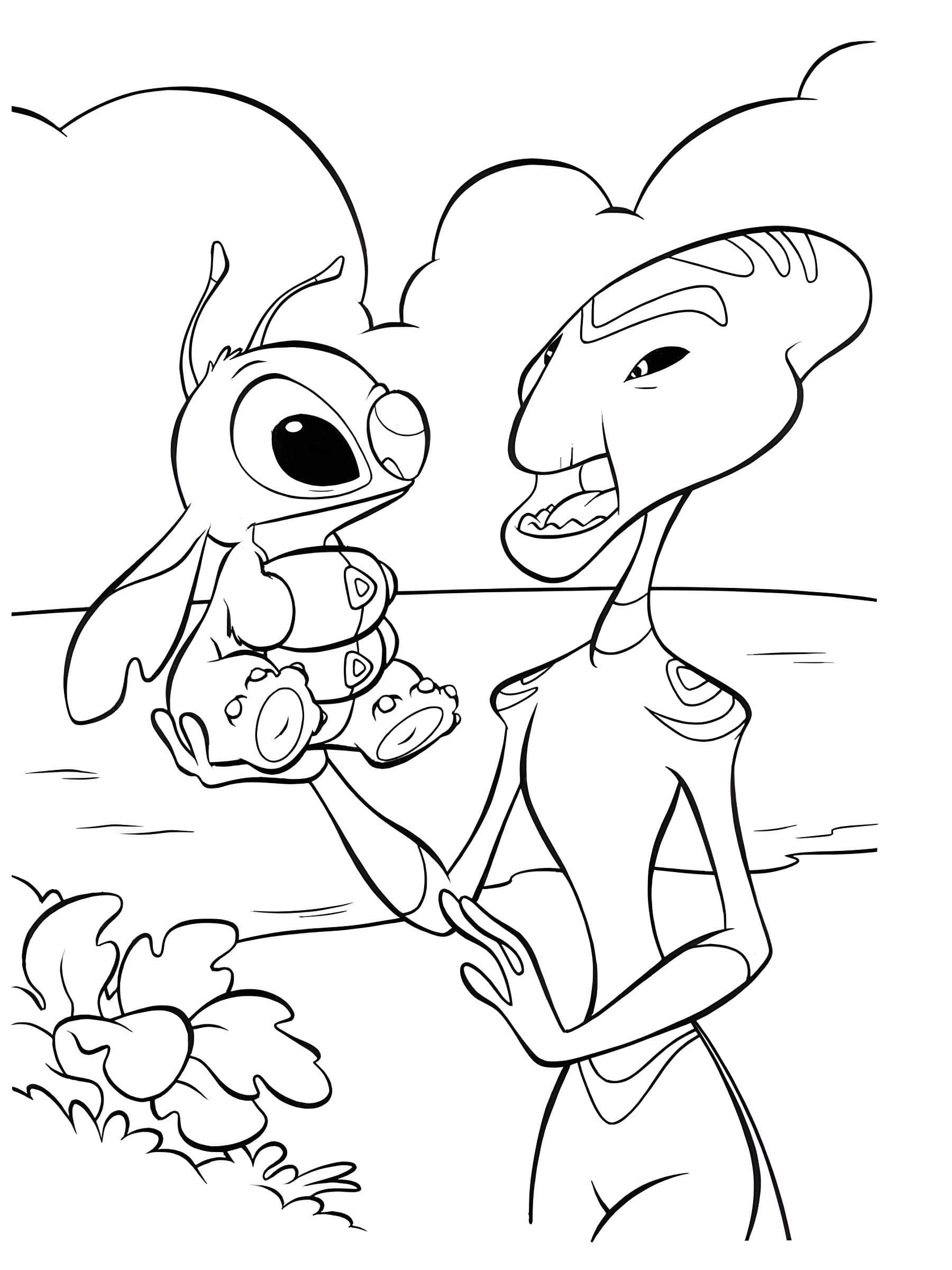 Angel ve stitchin uzayli karakteri boyama icin
