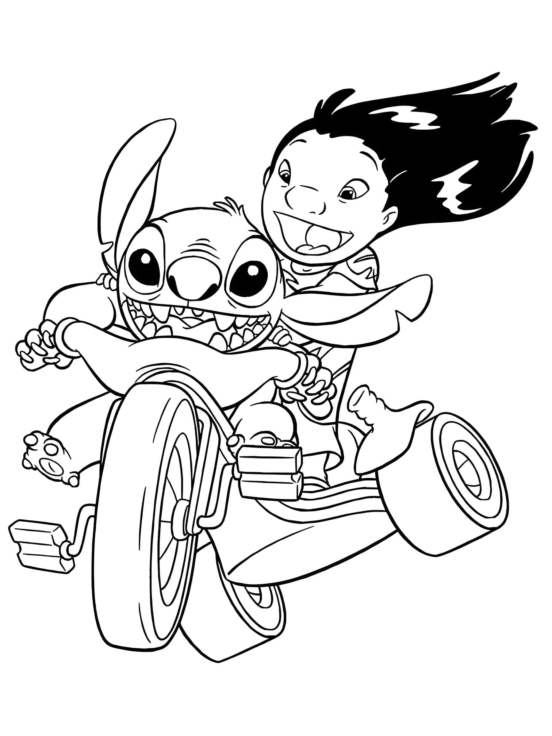 Lilo ve stitch bisiklette boyama icin