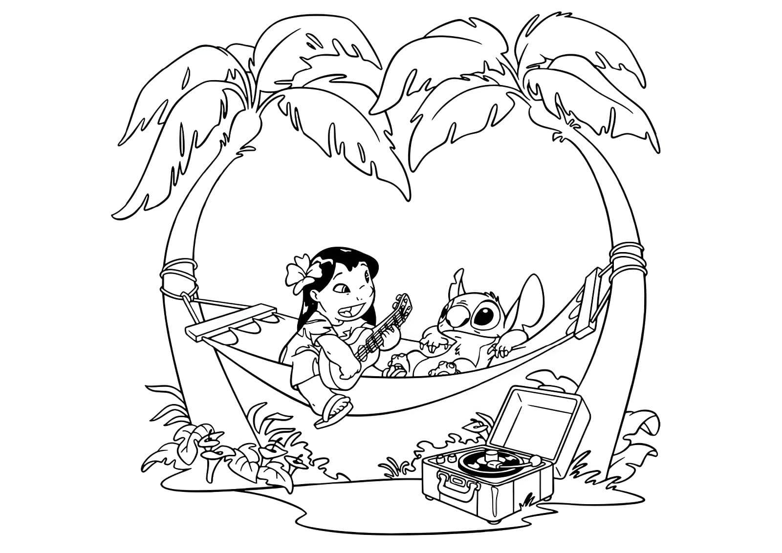 Lilo ve stitch karakterinin gitarli cizimi yazdirilabilir