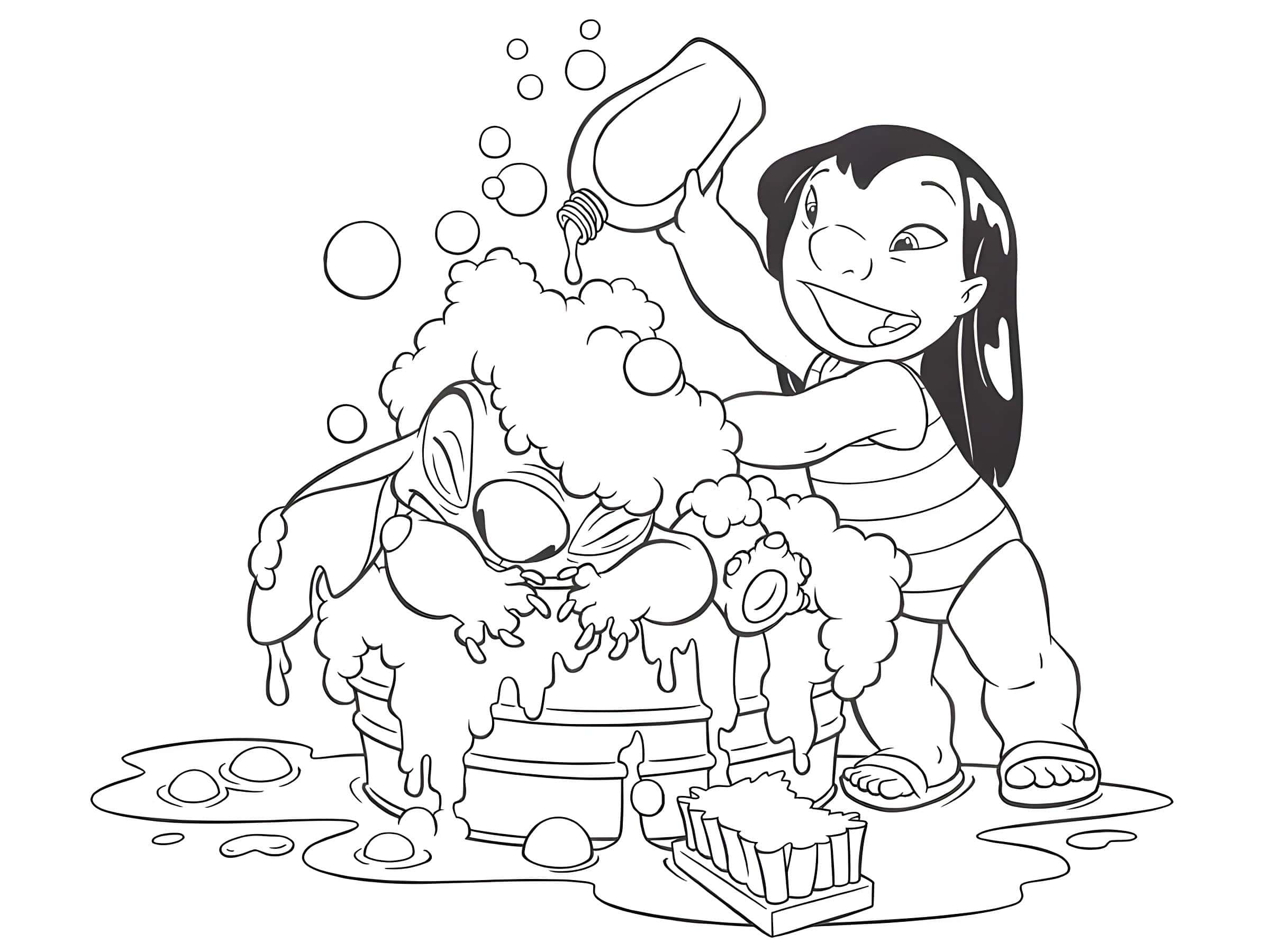 Lilo ve stitch stitch’e banyo yaptıran lilo boyama